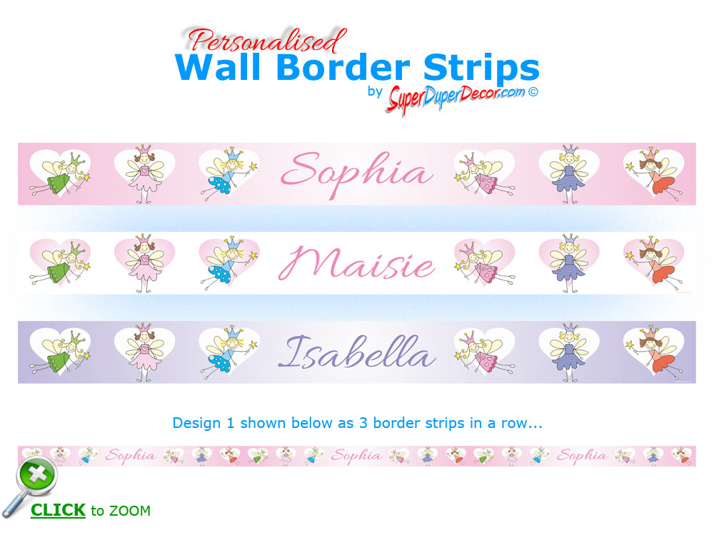 CUTE FAIRY personalised bedroom wall border strips